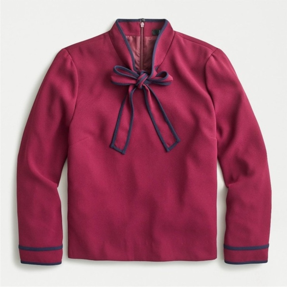 J Crew Red Tie-Neck Blouse in 365 Crepe - Size 12